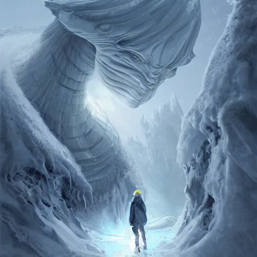 Image similar to A monster in the Arctic covered in snow, fractal Lighting, by Stanley Artgerm Lau, WLOP, Rossdraws, James Jean, Andrei Riabovitchev, Marc Simonetti, and Sakimichan, trending on artstation