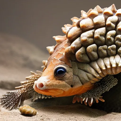 Image similar to a Goldfish with the armor of a pangolin, national geographic photograph