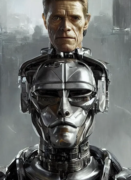 Image similar to portrait of willem dafoe as robocop, cyborg, borg, strogg, face of a man, victor stone, terminator, flesh, quake, doom demon, wolfenstein, monster, symmetry, symmetrical, concept art by ruan jia and greg rutkowski