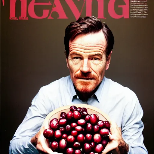 Image similar to bryan cranston's body is a bowl of cranberries with legs, long neck, body submerged in cranberries, natural light, sharp, detailed face, magazine, press, photo, steve mccurry, david lazar, canon, nikon, focus