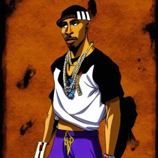 Image similar to Tupac Shakur, screenshot from a 2012s anime