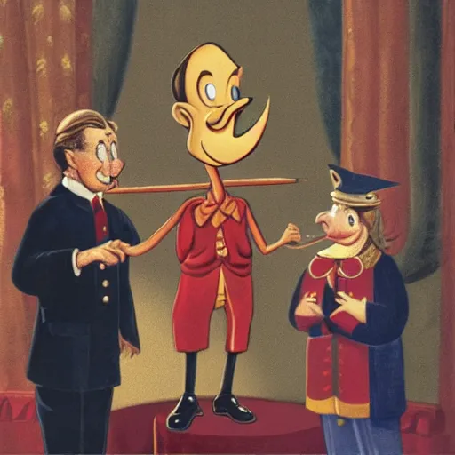 Image similar to pinocchio being sworn in as president of the united states