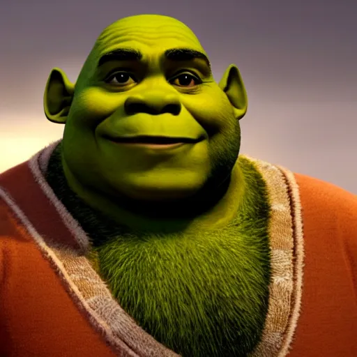 Image similar to movie still of Obama as Shrek