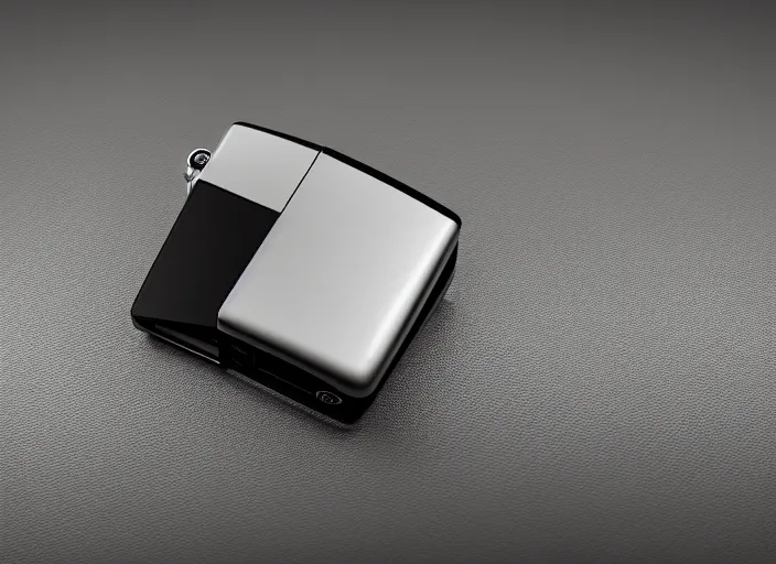 Image similar to futuristic!! zippo lighter ( design by porsche!!!!! ), xf iq 4, 1 5 0 mp, 5 0 mm, f / 1. 4, iso 2 0 0, 1 / 1 6 0 s, natural light, octane render, macro shot, symmetrical balance, polarizing filter, sense of depth, ai enhanced