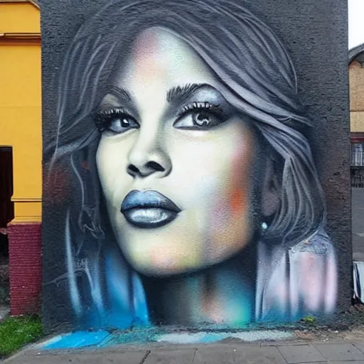 Prompt: a beautiful portrait in the style of spray painted street art