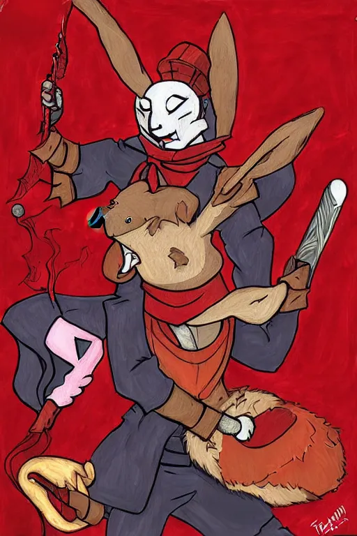 red magician killing rabbit, art by tafy laplanche Stable Diffusion