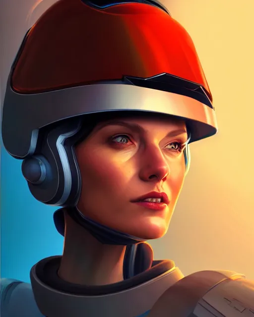 Image similar to portrait of a starship captain with a helmet video game character, digital illustration portrait design 3 / 4 perspective, detailed, gorgeous lighting, wide angle action dynamic portrait