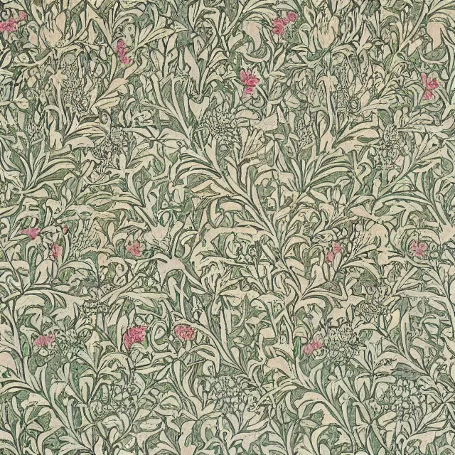 Prompt: a floral wallpaper design by william morris