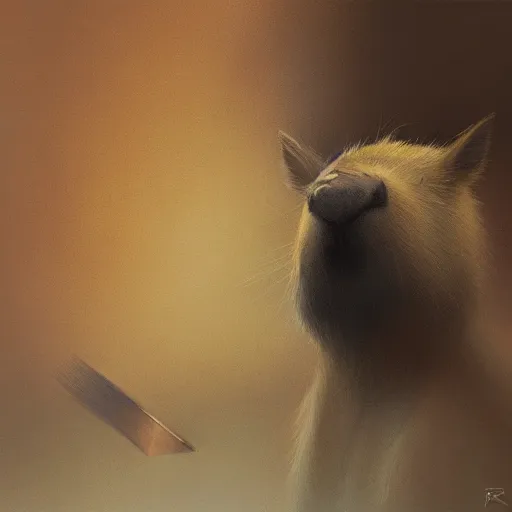 Image similar to detailed photorealistic painting of a capybara holding a chess piece, sharp focus in the style of ruan jia, Mandy jurgens, cinematic light, concept art, trending on artstation, ultra realistic