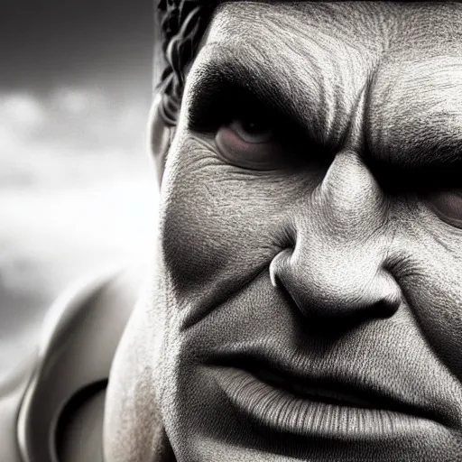 Image similar to detailed 3d render of the incredible hulks face, eric bana, lifelike textures and realistic hair, extreme close detail, high resolution, fine character detail