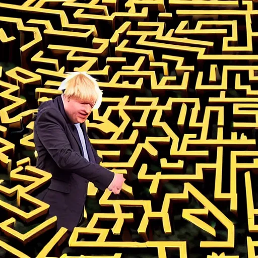 Prompt: Boris Johnson lost in a maze, confused, lost, hyper realistic, 4K