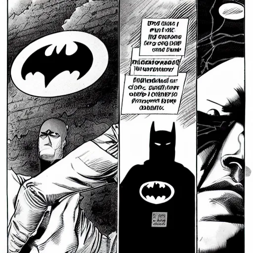 Image similar to batman discussing problems with philosophers, drawn by Junji Ito