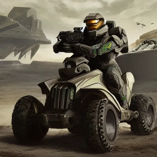 Prompt: concept picture of a atv vehicle designed for an upcoming halo game - n 3