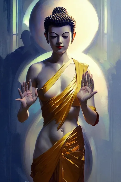 Image similar to buddhism, futurism, painting by greg rutkowski, j. c. leyendecker, artgerm