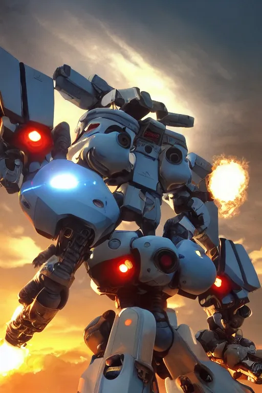 Image similar to mechwarrior 5 : mercenaries mech megaman transformer robot boss tank engine game octane render, 4 k, hd 2 0 2 2 3 d cgi rtx hdr style chrome reflexion glow fanart, global illumination ray tracing hdr fanart arstation by ian pesty by jesper ejsing pixar and disney unreal zbrush central hardmesh