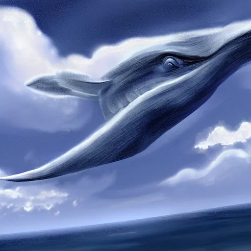 Prompt: concept art, blue whale fly in the cloud, digital painting