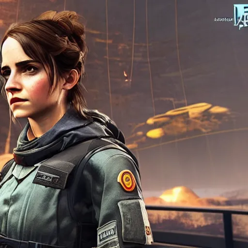 Image similar to emma watson screenshot from apex legends play of the game