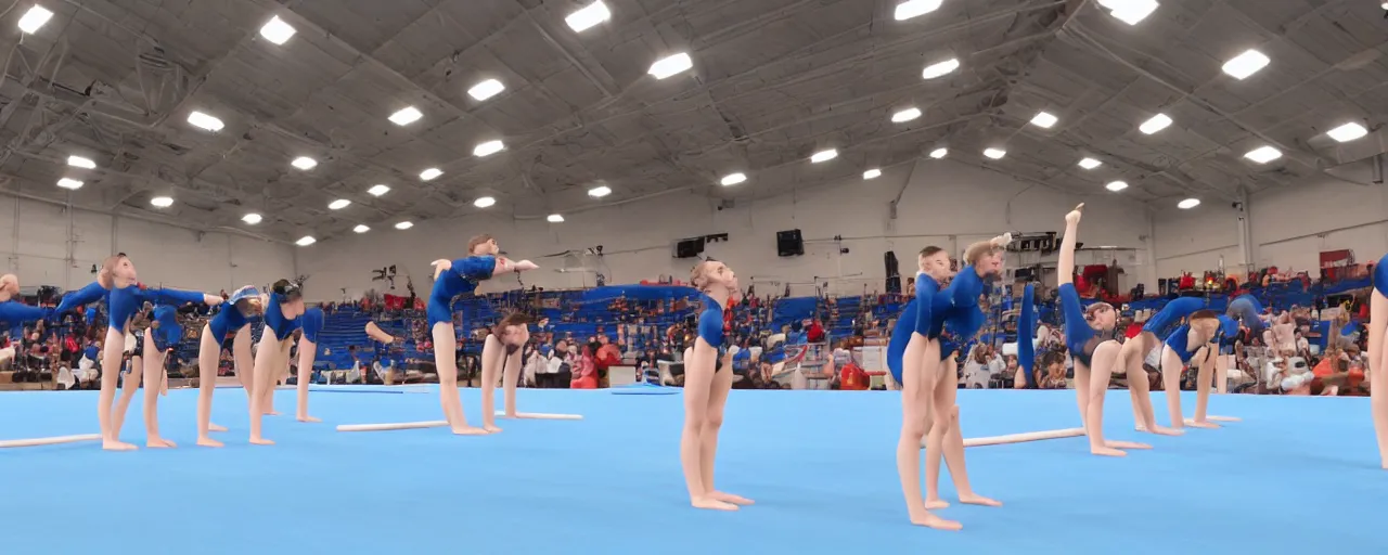 Image similar to team of gymnasts dodging laser beams, wide angle shot, 8k