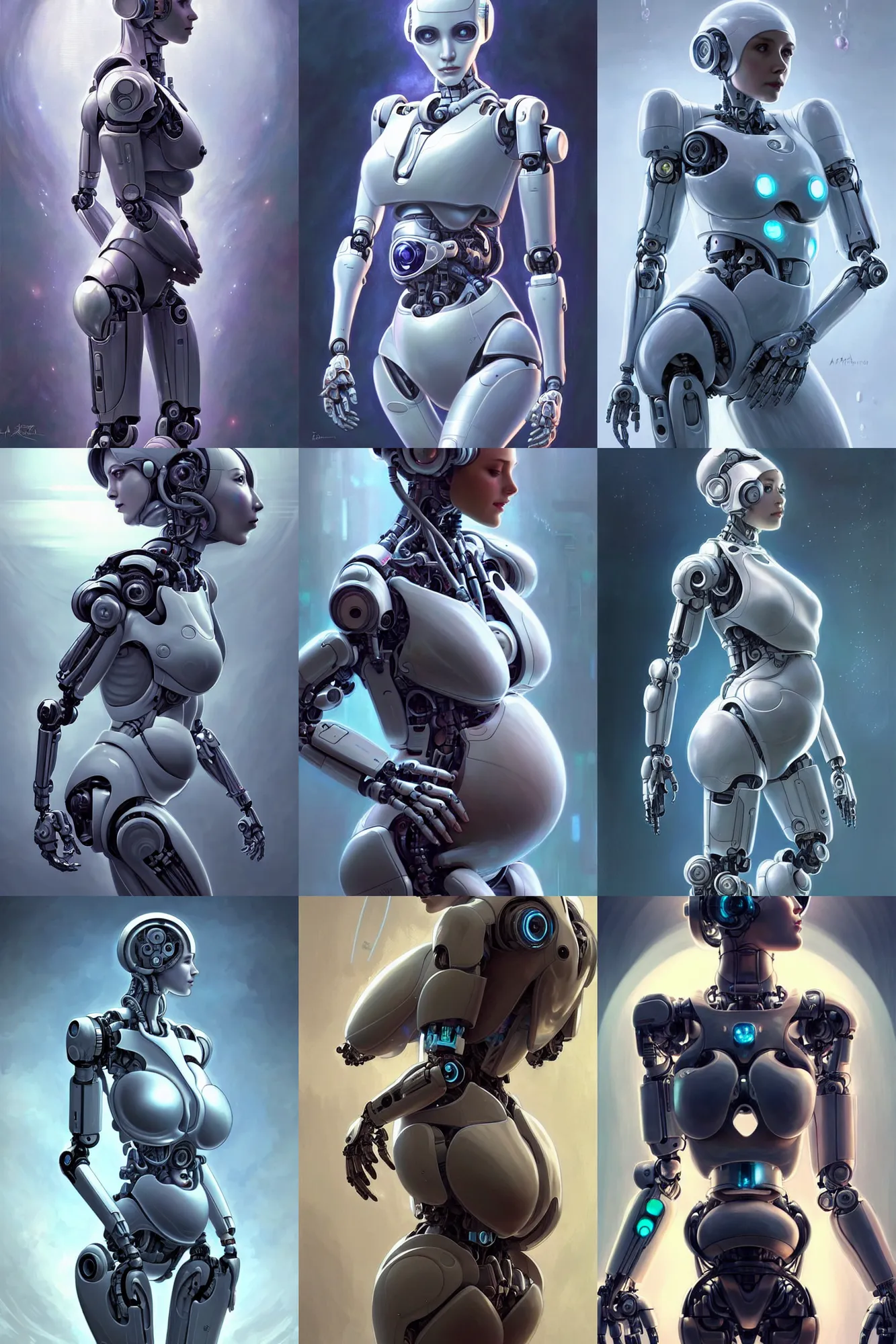 Prompt: beautiful female robot pregnat with an human fetus in a belly made of glass, sci-fi mech suit, futuristic, cyberpunk, sci-fi, fantasy, , elegant, highly detailed, digital painting, artstation, pinterest, concept art, smooth, sharp focus, illustration, art by artgerm and greg rutkowski and alphonse mucha