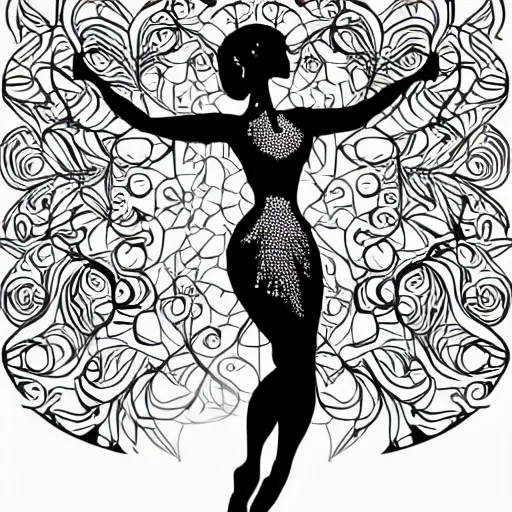Image similar to a highly detailed vector illustration of a beautiful woman dancing with complex shading isolated on a black background