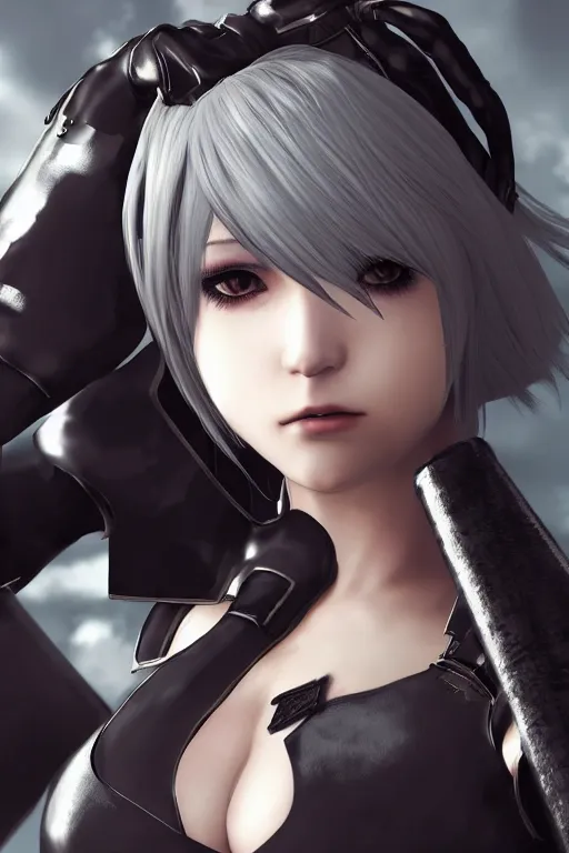 Image similar to Beautiful portrait of 2b, nier automata, cinematic 8k, high detailed