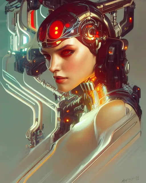 Image similar to portrait of spiderwoman as a robot, cyberpunk machine, machine face, robed, upper half portrait, decorated, intricate intense elegant highly detailed digital painting artstation concept art smooth sharp focus illustration, art by artgerm and greg rutkowski alphonse mucha 8 k