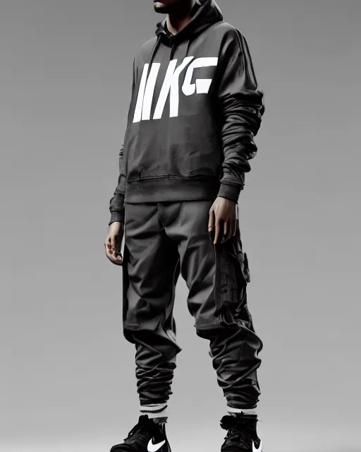 Image similar to Medium shot of a character wearing Nike ACG+Acronym P31-DS Pants in the style of greg rutkowski