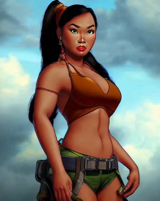 Prompt: welcoming heavy filipina - american woman character portrait, by don bluth, sci - fi environment, highly detailed, dynamic shadows, 4 k, wallpaper - 1 0 2 4