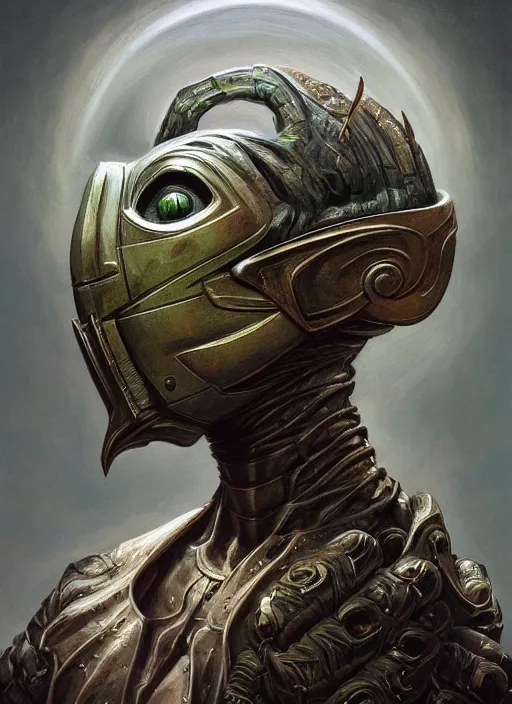 Image similar to mf doom reptile eyes, twotone metallic skin. intricate, elegant, highly detailed, centered, digital painting, artstation, concept art, smooth, sharp focus, illustration, artgerm, tomasz alen kopera, peter mohrbacher, donato giancola, joseph christian leyendecker, wlop, frank frazetta