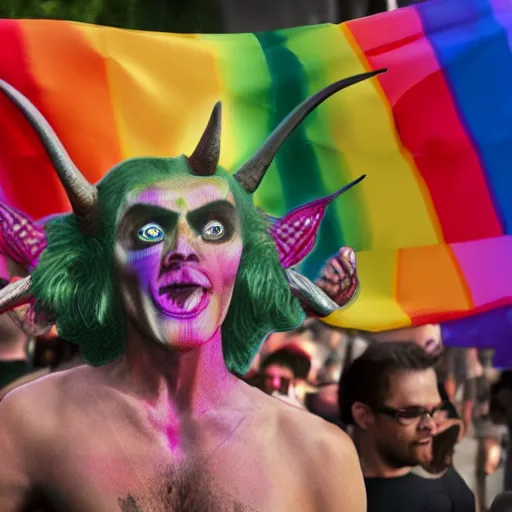 Prompt: satan attending a pride festival photorealistic