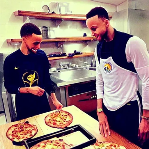 Prompt: “Stephen curry making pizza with Messi”