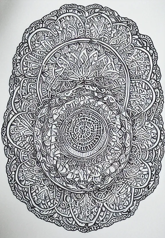 Prompt: symmetric fish mandala ink drawing