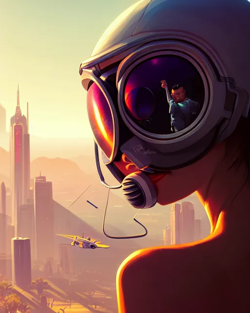 Image similar to hyper - realistic portrait of a cute alien, gta v cover art, celshading, sharp focus, intricate, detailed, rhads, andreas rocha, makoto shinkai, lois van baarle, ilya kuvshinov, greg rutkowski, dynamic lighting, grunge aesthetic, 4 k