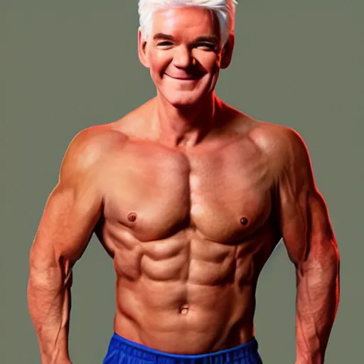 Image similar to Philip schofield with the physique of a body builder, photorealistic, highly detailed, 4k, digital painting,