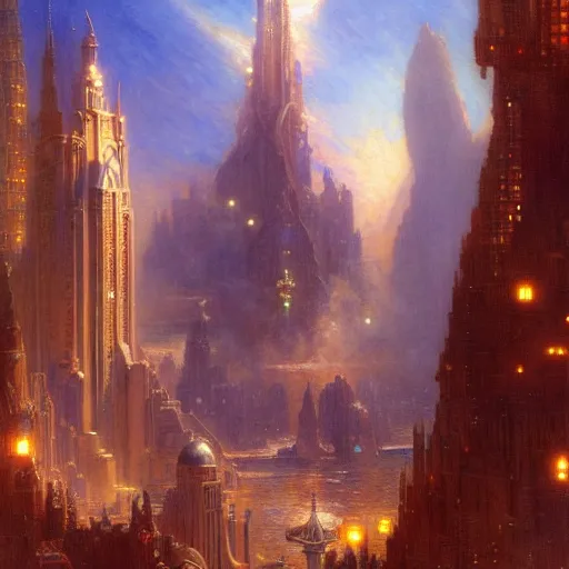 Image similar to atlantis the city. highly detailed painting by gaston bussiere, craig mullins, j. c. leyendecker 8 k