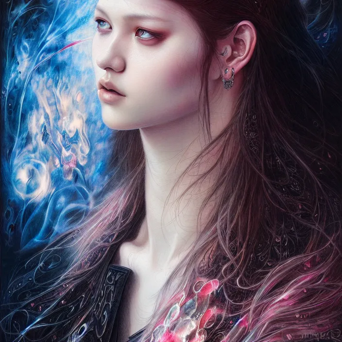 Image similar to jossi of blackpink, king, tarot card, highly detailed, digital painting, smooth, sharp focus, illustration, ultra realistic, 8 k, art by karol bak and agnes cecile