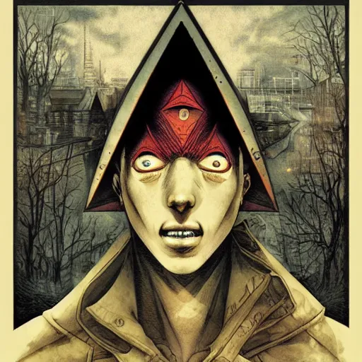 Prompt: portrait of crazy pyramid head silent hill, symmetrical, by yoichi hatakenaka, masamune shirow, josan gonzales and dan mumford, ayami kojima, takato yamamoto, barclay shaw, karol bak, yukito kishiro