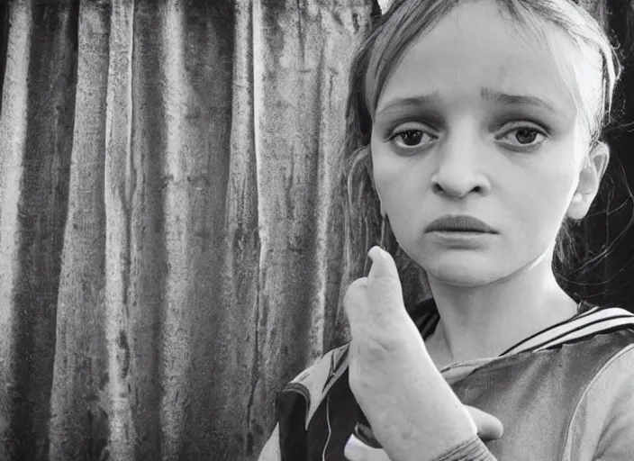 Prompt: professional fine detailed photo portrait of young uma thurman from makhachkala, dagestan. kid uma thurman in the postsoviet suburbia, iphone photo, instagram