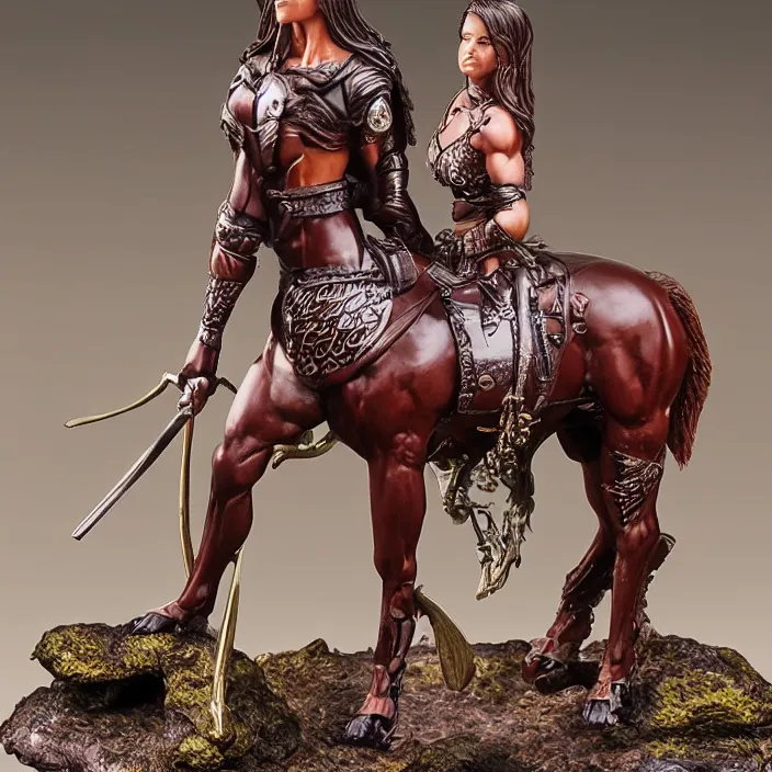 Prompt: 80mm resin detailed miniature of a Muscular Woman warrior standing next to a Horse, Product Introduction Photos, 4K, Full body, simple background