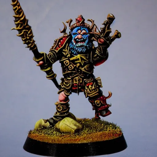 Image similar to chaos dwarf smith in the style of warhammer fantasy : : head and torso oil painting