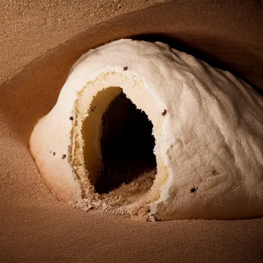 Prompt: cave made out of tiramisu, 4k, photograph