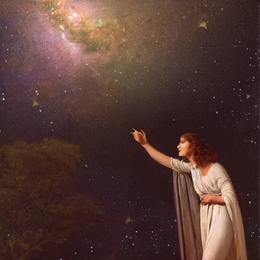 Prompt: hypatia looking at the stars in awe