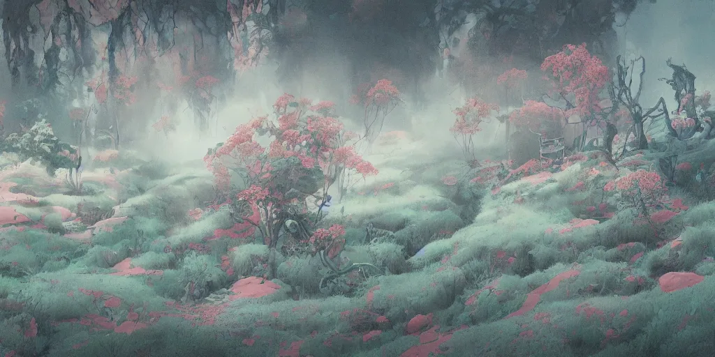 Prompt: landscape painting by james jean, redshift, octane