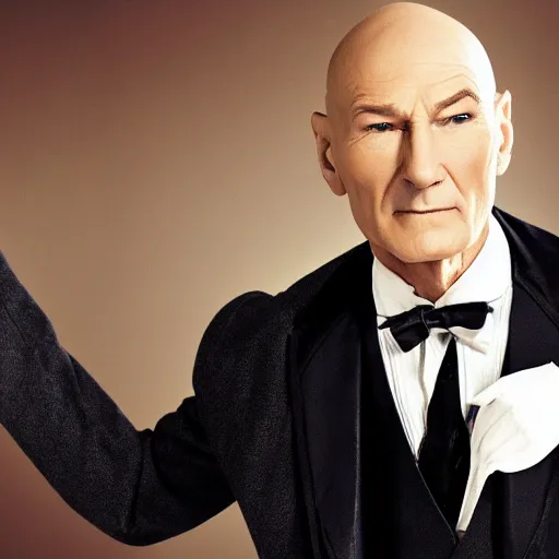 Image similar to older fantasy butler that looks similar to michael kane mixed with patrick stewart, full body portrait, mid - shot, handsome, 4 k, detailed, photo realistic, balding, well dressed, pet rat on shoulder