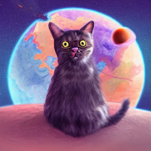 Prompt: a cat sitting on planet earth, illustration, digital art, trending on artstation