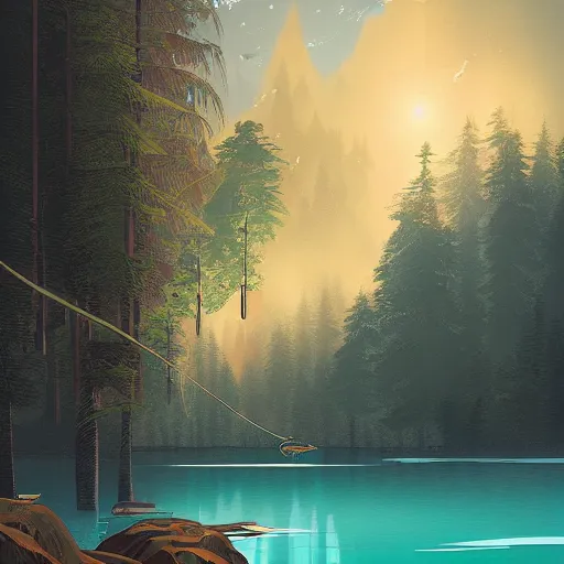 Image similar to a beautiful lake, poster art by emiliano ponzi, behance contest winner, environmental art, matte drawing, storybook illustration, 2 d game art