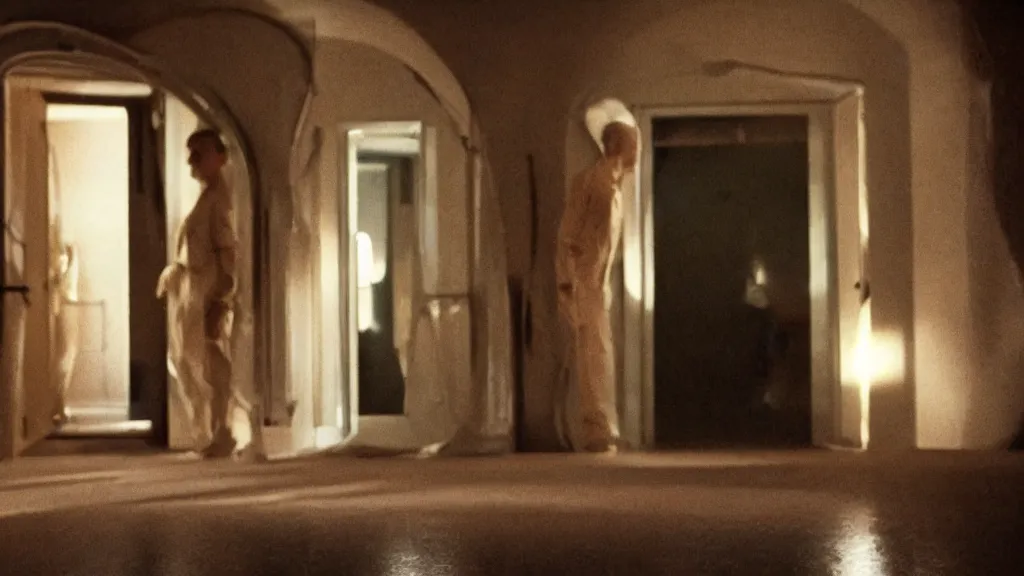 Image similar to an mri image open mri exposed uncovered machine portal in the living room, film still from the movie directed by denis villeneuve with art direction by salvador dali, wide lens