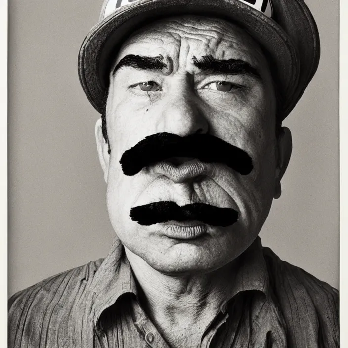 Image similar to portrait of super mario, sad, by irving penn