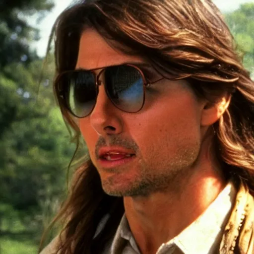 Image similar to Tom Cruise dressed as a hippie, movie still, 4K
