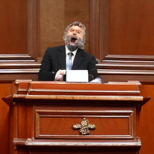 Image similar to satan in the spanish congress of deputies at the speaker's lectern